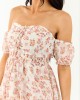 Ivory Floral Print Off the Shoulder Mini Dress