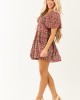 Sepia Floral Print Smocked Tiered Mini Dress Sepia Floral Print Smocked Tiered Mini Dress