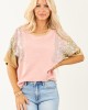 Baby Pink Patchwork Relaxed Half Sleeve Cotton Top Baby Pink Patchwork Relaxed Half Sleeve Cotton Top