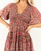 Sepia Floral Print Smocked Tiered Mini Dress Sepia Floral Print Smocked Tiered Mini Dress