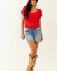 Lipstick Crochet Knit Short Sleeve Crop Top