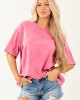 Watermelon Acid Wash Relaxed Cotton Short Sleeve Top Watermelon Acid Wash Relaxed Cotton Short Sleeve Top