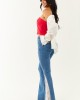 Medium Wash Lace Contrast Stretchy Flare Leg Jeans