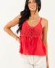 Cherry Knit Front Tie Eyelet Cotton Tank Top