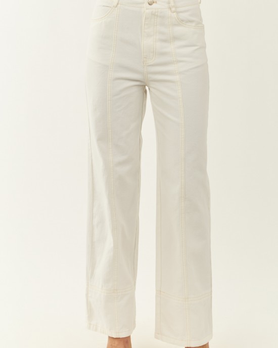 Off White High Waisted Straight Leg Denim Pants