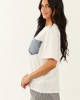 Off White Cotton Tee with Contrast Denim Pocket Off White Cotton Tee with Contrast Denim Pocket