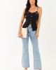 Black Button Down Front Slit Lace Cami Top