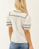 White Short Puff Sleeve Embroidered Blouse