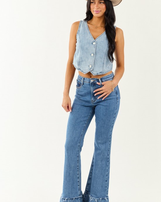 Special A Tummy Control Ruffle Flare Stretchy Jeans