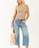 Khaki Crinkle Texture High Neck Stretchy Tank Top