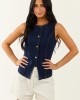 She+Sky Dark Wash Stretchy Denim Button Down Vest
