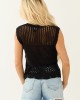 Black Bead Detail Open Crochet Tank Top