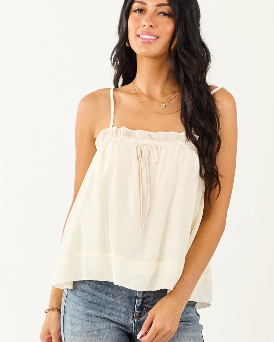 Cream Square Neck Ruffle Trim Tank Top Cream Square Neck Ruffle Trim Tank Top