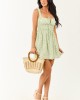 Sage Ditsy Floral Smocked Waist Tie Bust Mini Dress Sage Ditsy Floral Smocked Waist Tie Bust Mini Dress