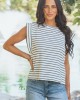 Dusty Blue and Ivory Striped Cap Sleeve Top