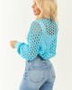 Baby Blue Open Knit Long Sleeve Shrug Cardigan