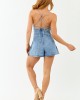 Medium Wash Denim Pleated Sleeveless Romper
