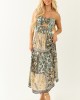 Almond Abstract Print Strapless Smocked Maxi Dress