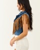 Medium Wash Stretchy Denim Fringe Zip Up Vest Medium Wash Stretchy Denim Fringe Zip Up Vest