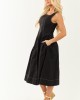 Entro Black Contrast Stitch Cotton Midi Dress Entro Black Contrast Stitch Cotton Midi Dress