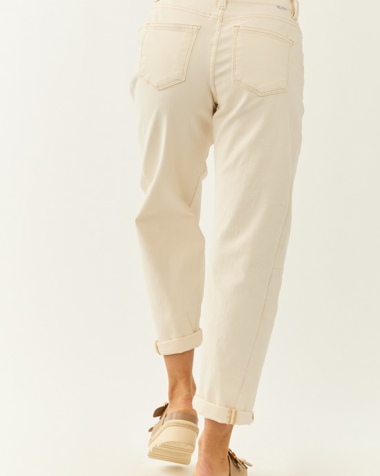 Risen Ivory High Rise Cuffed Stretchy Barrel Jeans Risen Ivory High Rise Cuffed Stretchy Barrel Jeans