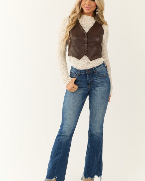 Sepia Faux Leather Button Up Cropped Vest