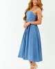 Medium Wash Chambray Denim Open Back Midi Dress