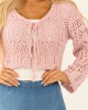 Dusty Blush Open Knit Two Tie Long Sleeve Cardigan