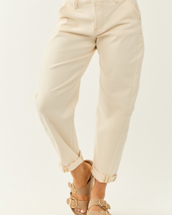 Risen Ivory High Rise Cuffed Stretchy Barrel Jeans Risen Ivory High Rise Cuffed Stretchy Barrel Jeans