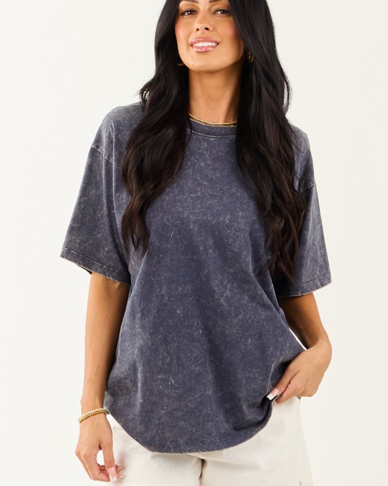Spruce Acid Wash Relaxed Cotton Short Sleeve Top