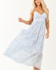 Sky Blue Floral Eyelet Sleeveless Cotton Maxi Dress