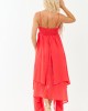 Poppy Red Layered Handkerchief Hem Maxi Dress