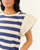 Navy and Cream Striped Ruffle Sleeve Top