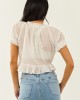 Off White Sheer Lace Cotton Tie Front Top