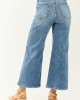 Risen Cropped Frayed Slit Hem Stretchy Wide Jeans