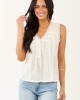 Off White Lace V Neck Cotton Tank Top