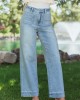 Hidden Light Wash Patch Pocket Stretchy Wide Leg Jeans