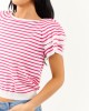 Off White and Raspberry Striped Short Sleeve Top Off White and Raspberry Striped Short Sleeve Top