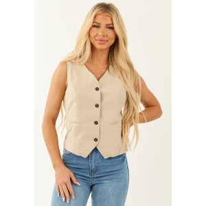 She+Sky Sand Button Down Sleeveless Vest