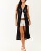 Black Open Knit Gold Buttoned Cotton Duster Vest