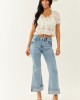 Off White Sheer Lace Cotton Tie Front Top