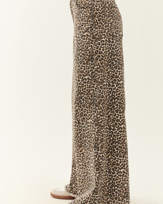Saige Sepia Leopard Tummy Control Stretchy Wide Jeans