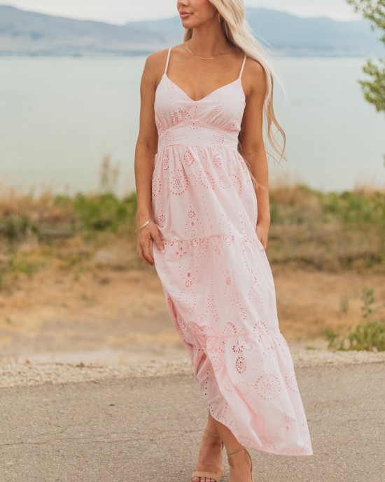 Carnation Floral Eyelet Sleeveless Cotton Maxi Dress