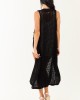 Black Open Knit Gold Buttoned Cotton Duster Vest