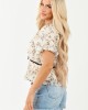 Cream and Black Floral Print Short Sleeve Top