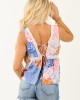 Blush Multiprint Floral Lace Trim V Neck Tank Top