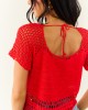 Lipstick Crochet Knit Short Sleeve Crop Top