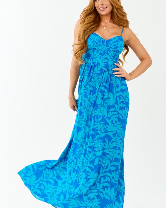 Cobalt Tropical Print Sleeveless Maxi Dress