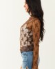 Walnut Mesh Lace Mock Neck Long Sleeve Top