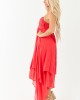 Poppy Red Layered Handkerchief Hem Maxi Dress